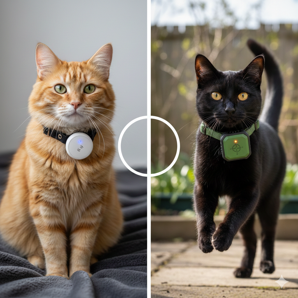 chat noir et chat roux avec gps